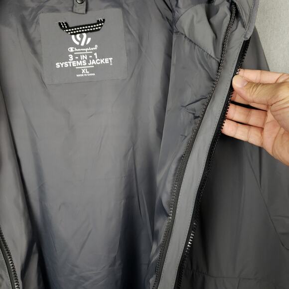 Champion Men's 3 in 1 Systems Jacket Sz XL Hooded Waterproof Gray & Black EUC - Picture 8 of 11